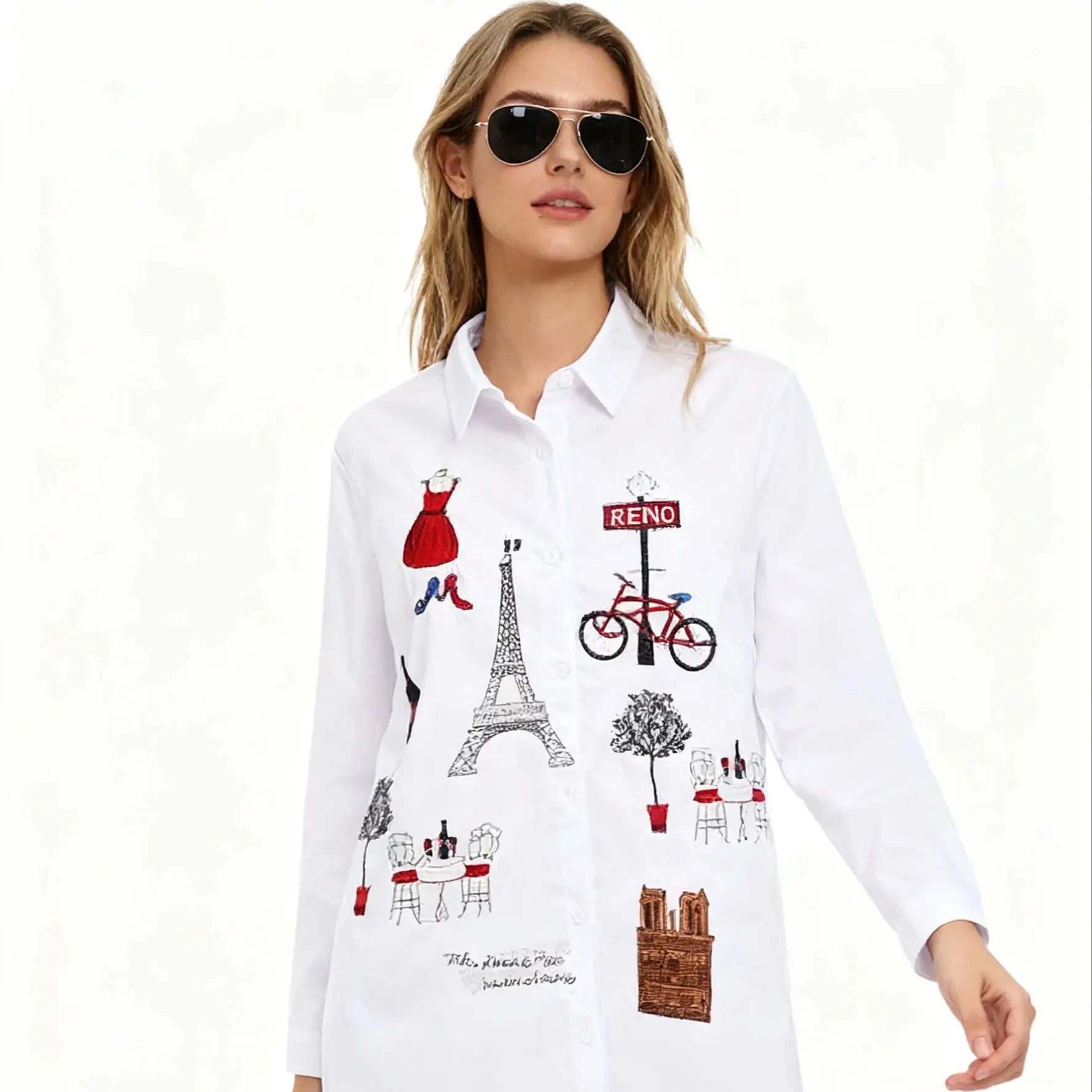 Blusas blancas holgadas a la moda para mujer, camisas de manga larga con bordado de algodón para mujer, Tops informales con botones y cuello vuelto, blusa  siempre pensando en ti .